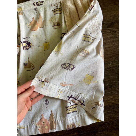 Vintage 1950s Half Apron Novelty Print Kitchen Knick Knacks Attached Hand Towel - Picture 10 of 13